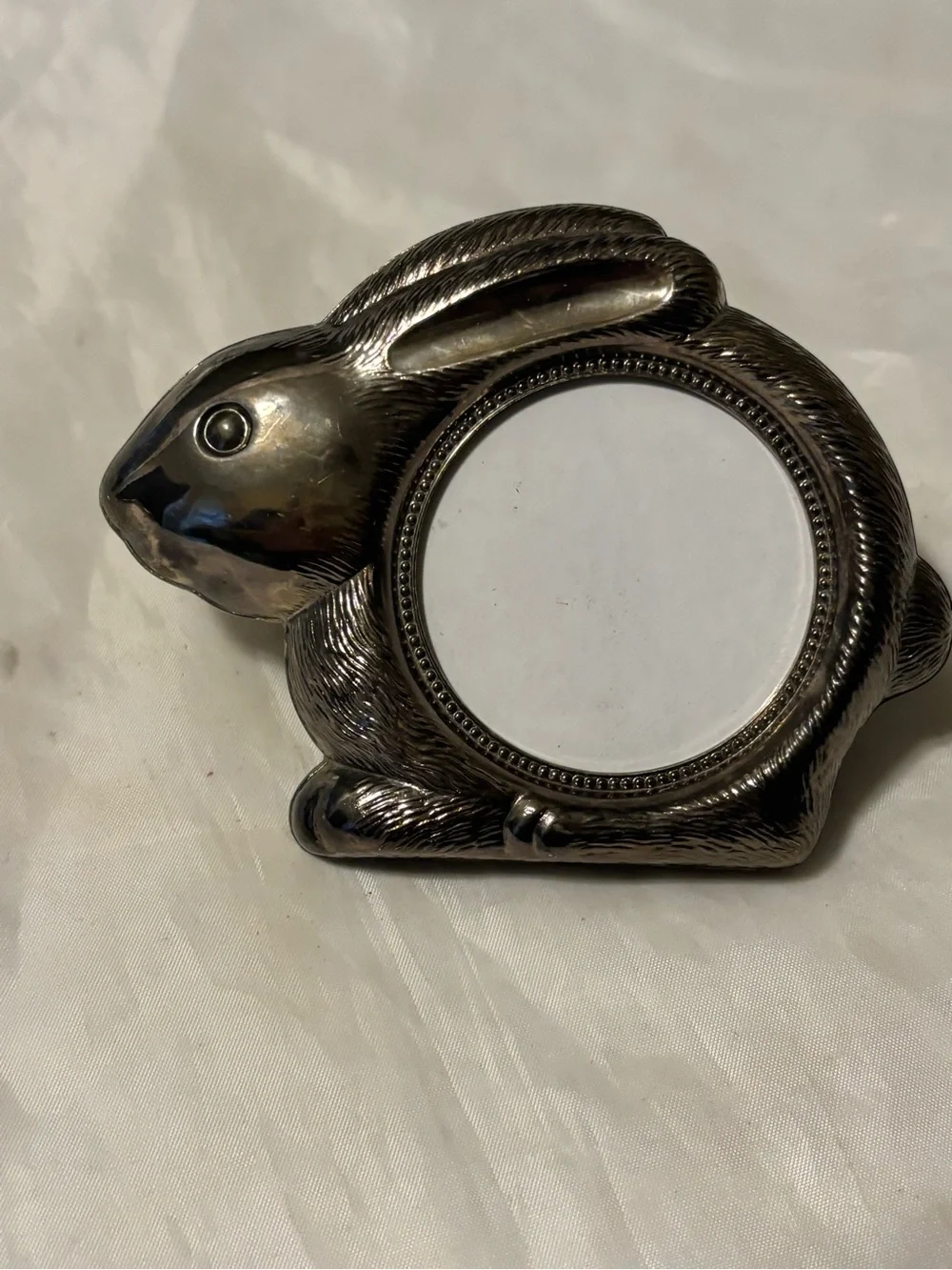 Bunny Shaped Round Photo Frame - Silver Tone